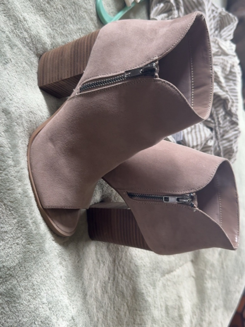 Carlos Santana Mauve Taupe Peep-Toe Stacked Heel Ankle Boots